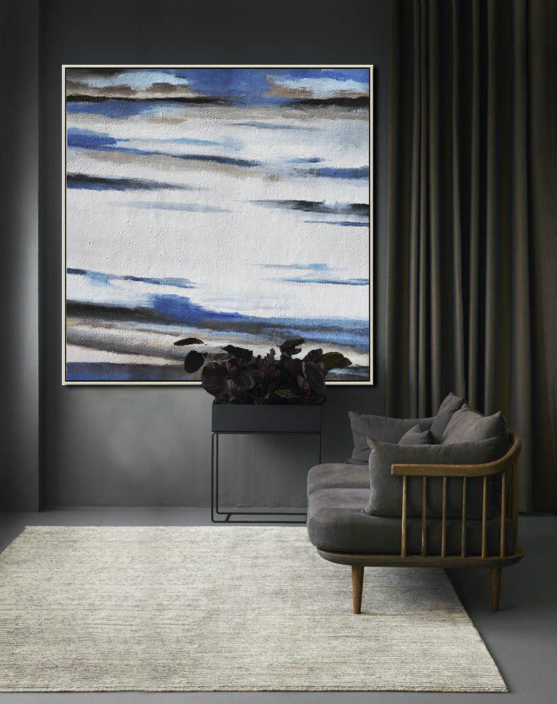 Large Abstract Painting On Canvas,Oversized Abstract Landscape Painting,Contemporary Art Canvas Painting,White,Blue,Brown.etc